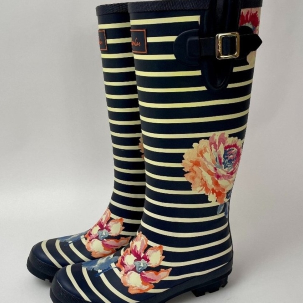 Joules Women's Striped Floral Rain Boots